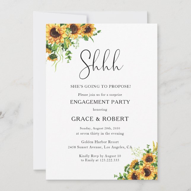 Sunflower Surprise Engagement Party  Invitation (Front)