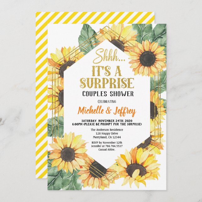 Sunflower Surprise Party Couples Shower Invitation (Front/Back)