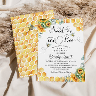 Sunflower Sweet As Can Bee Baby Shower Invitation