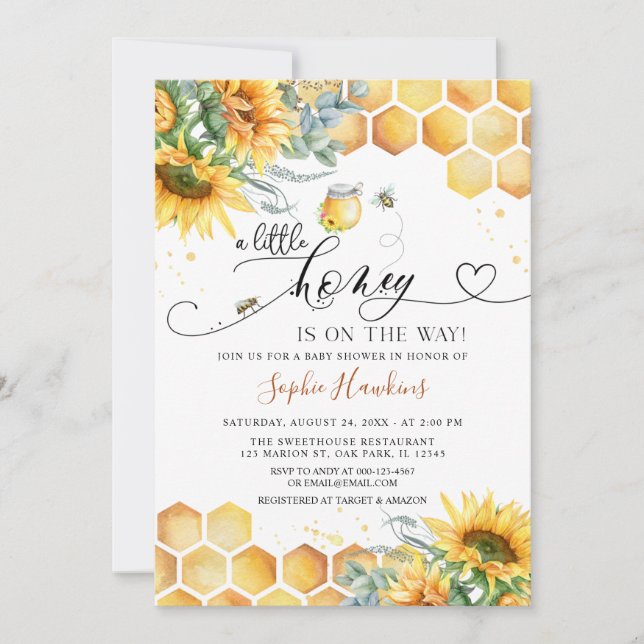 Sunflower Sweet Little Honey Bee Baby Shower Invitation (Front)