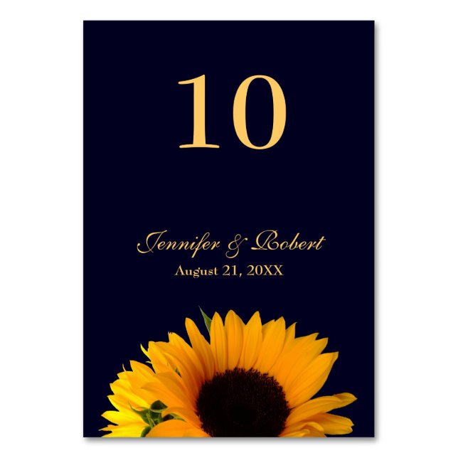 Sunflower Table Number (Navy Blue) (Front)