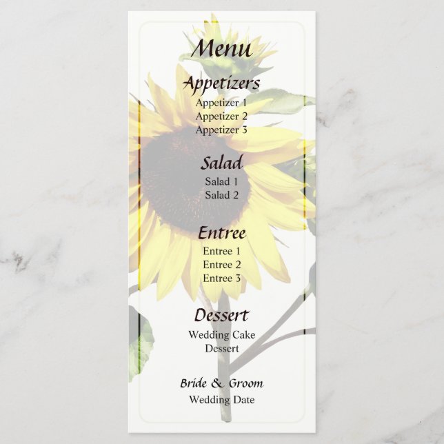 Sunflower Taking a Bow Wedding Menu (Front)