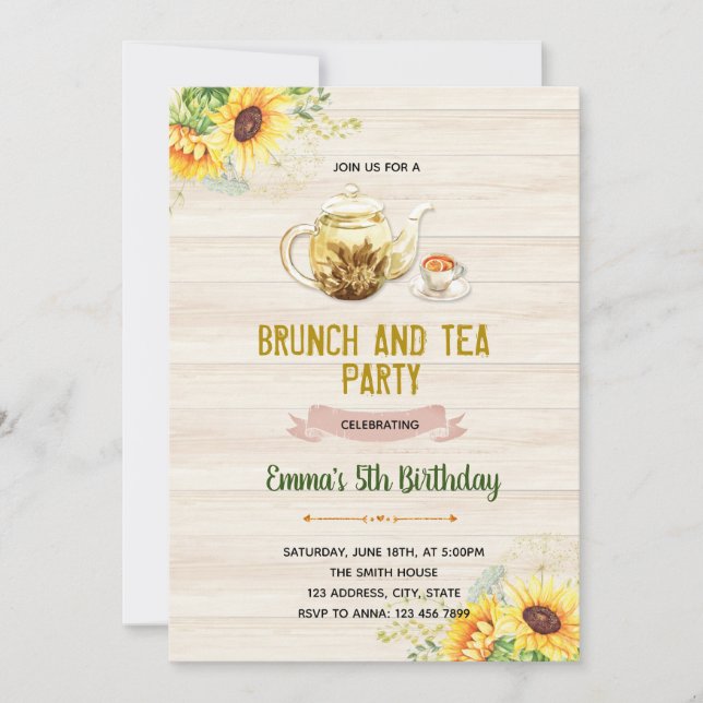 Sunflower tea party invitation (Front)