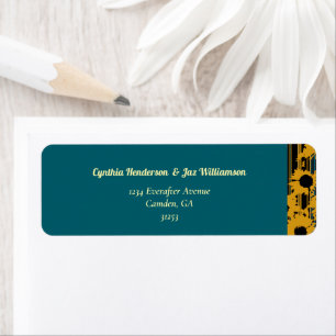 Sunflower Teal Blue Gold Modern Wedding