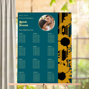 Sunflower Teal Blue Gold Modern Wedding Photo Acrylic Sign