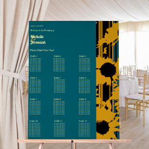 Sunflower Teal Blue Gold Wedding Seating Chart