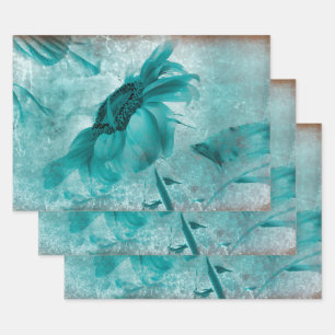 Sunflower Teal Blue Vintage Antique Texture Wrapping Paper Sheet