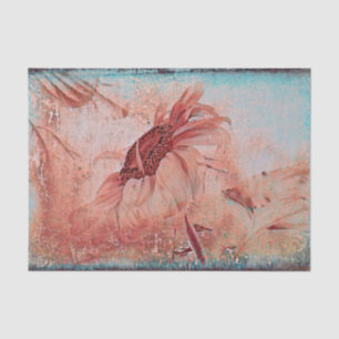 Sunflower Teal Brown Sepia Vintage Antique Texture Tissue Paper