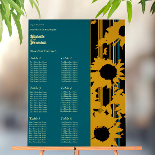 Sunflower Teal Gold Vertical Wedding Seating Chart