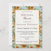 Sunflower Teal Honeycomb Bees Gold Bridal Shower