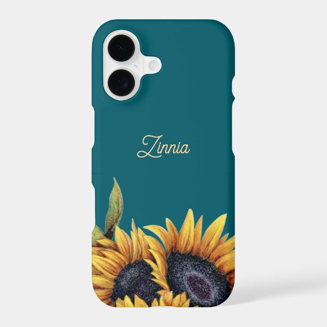 Sunflower Teal Modren Minimal Initial Phone Case (Back)