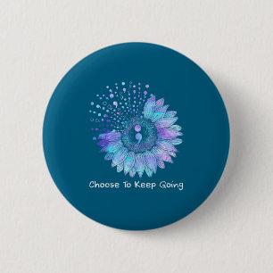 Sunflower Teal Purple Ribbon Suicide Prevention Aw 6 Cm Round Badge
