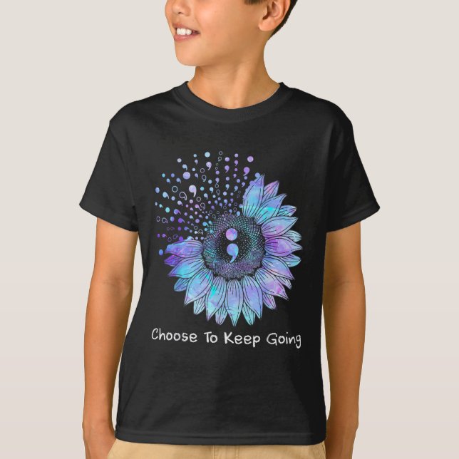 Sunflower Teal Purple Ribbon Suicide Prevention Aw T-Shirt (Front)