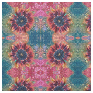 Sunflower Teal Red Orange Pink Rustic Autumn Art Fabric