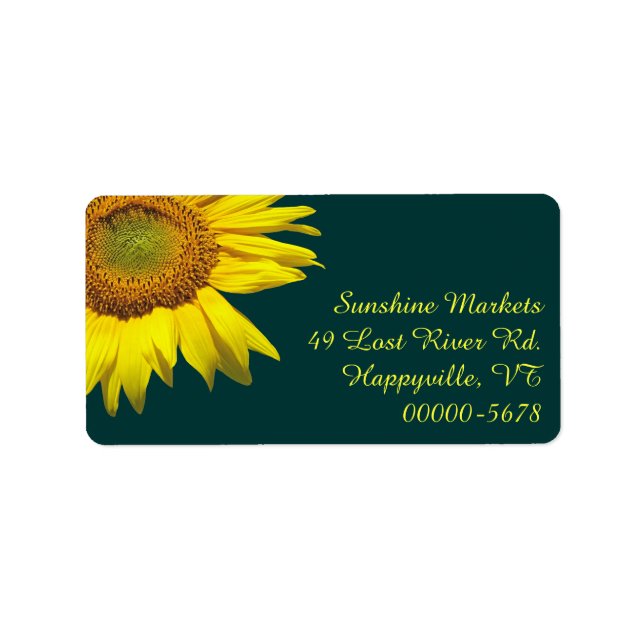 Sunflower Teal Return Address Labels Medium Size (Front)