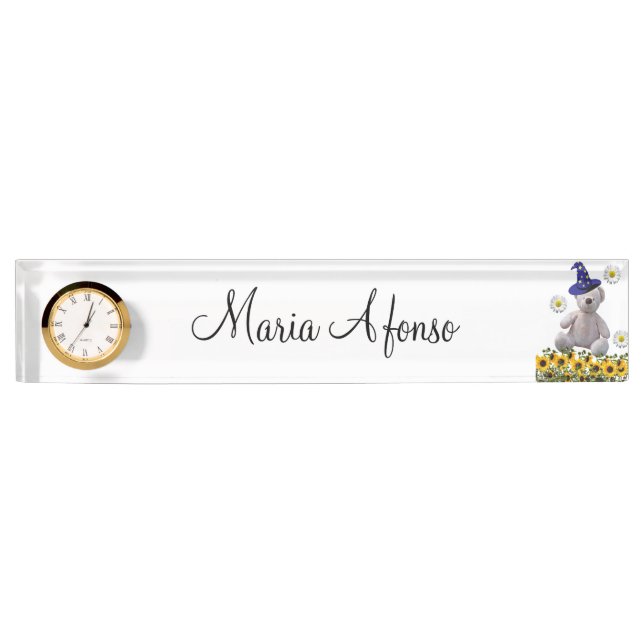 Sunflower Teddy Bear Desk Nameplate (Front)