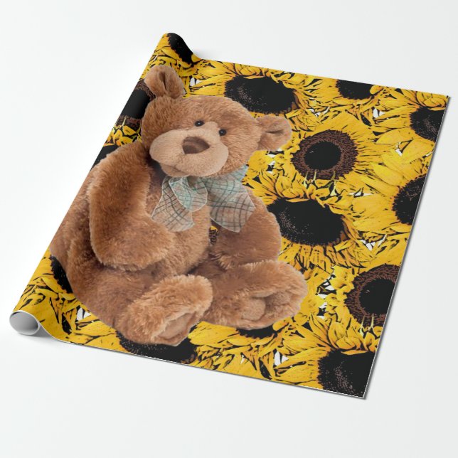 Sunflower Teddy Bear Matte Wrapping Paper (Unrolled)