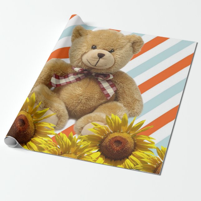 Sunflower Teddy Bear Matte Wrapping Paper (Unrolled)