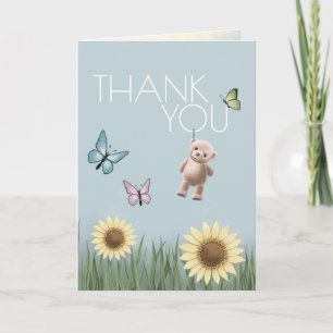 Sunflower Teddy Neutral Baby Thank You Folded Card