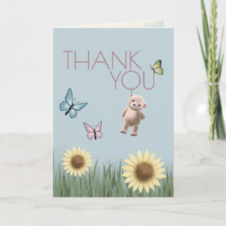 Sunflower Teddy Pink Baby Thank You Folded Card
