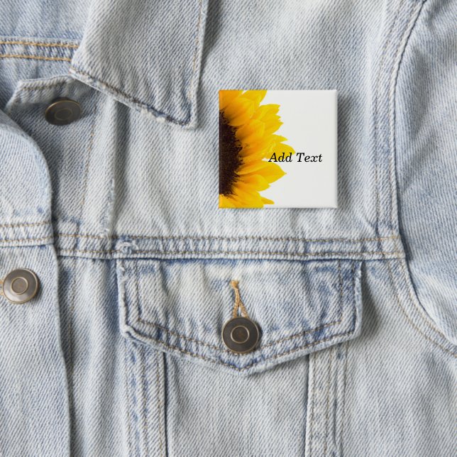 Sunflower template, bold text print 15 cm square badge (In Situ)