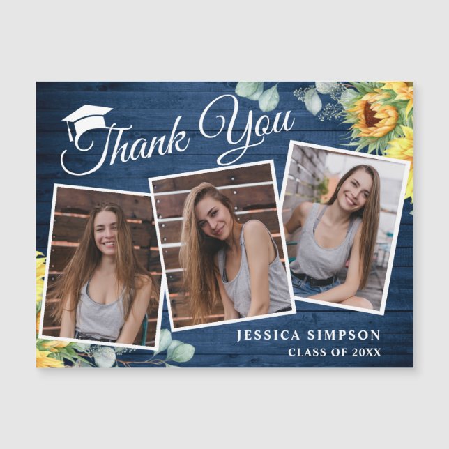 Sunflower Thank You 3 PHOTO Graduate Magnetic Card (Front)