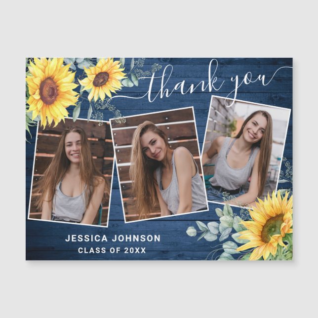 Sunflower Thank You 3 PHOTO Graduate Magnetic Card (Front)