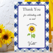 Sunflower Thank You Card Kids Birthday
