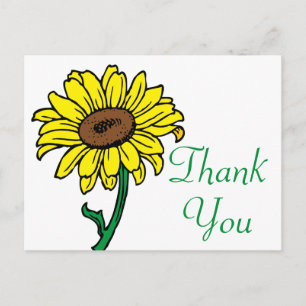 Sunflower Thank You Floral Yellow & Green Wedding Postcard