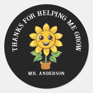 Sunflower thank you for helping me grow teacher classic round sticker
