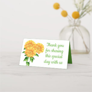 Sunflower Thank You Green Yellow Wedding Flowers Place Card