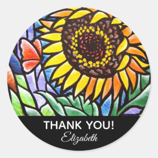 Sunflower Thank You Stained Glass Personalised Art Classic Round Sticker