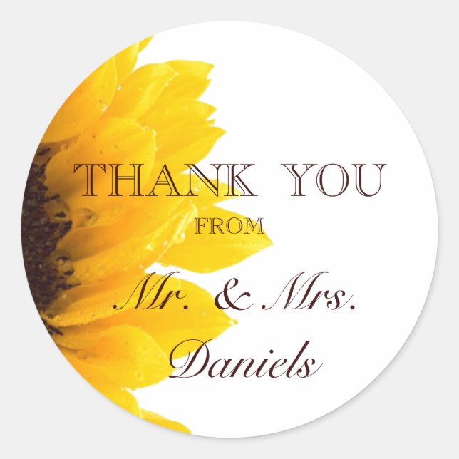 Sunflower Thank You Wedding Favour Sticker (Front)