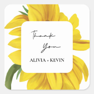 Sunflower Thank You Wedding Square Sticker