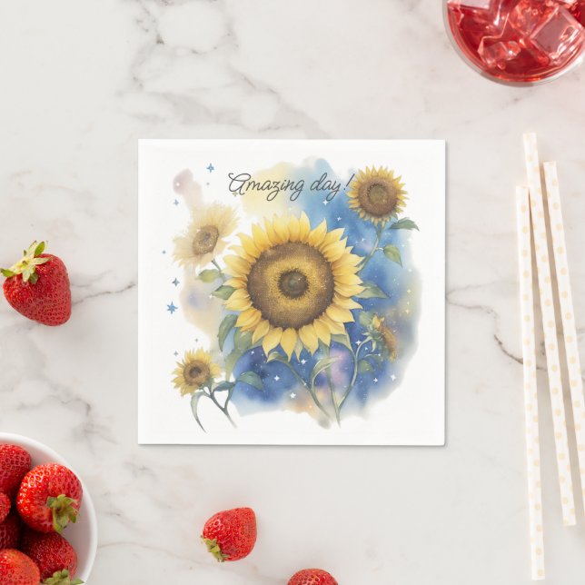 Sunflower theme party napkins. Floral party Napkin (Insitu)