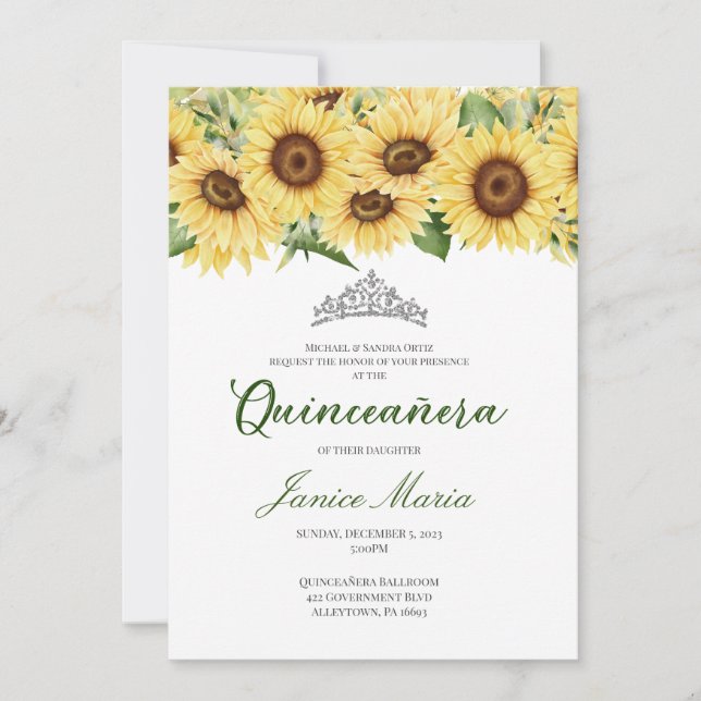 Sunflower Tiara Quinceañera Invitation (Front)