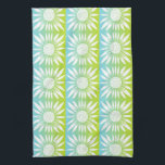 Sunflower Tile Pattern Blue Green Tea Towel<br><div class="desc">Decorate your kitchen with this cool art towel. Makes a great housewarming,  birthday or wedding gift! 
You can customise it and add text too.
Check my shop for lots more colours and patterns!</div>