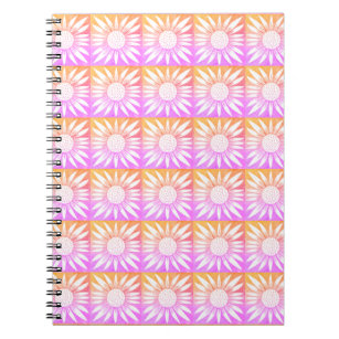 Sunflower Tile Pattern Pink Orange Notebook