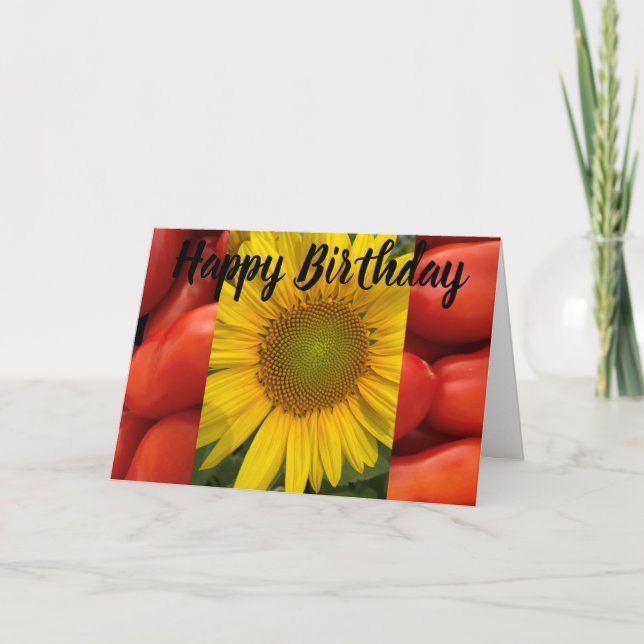 SUNFLOWER TOMATOES PHOTO BIRTHDAY GREETING CARD (Front)