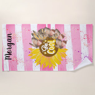Sunflower trendy vibrant color paper art beach towel