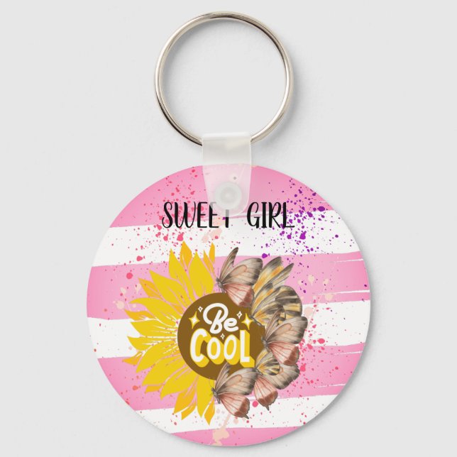 Sunflower trendy vibrant colour paper art key ring (Front)