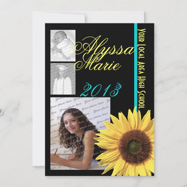 Sunflower Tri Photo Invitation (Front)