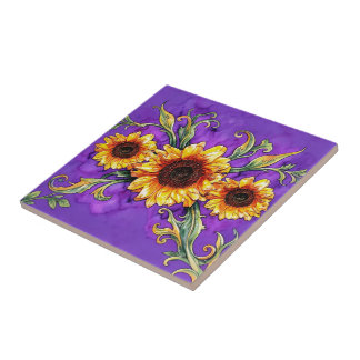 Sunflower Trio – Art Nouveau Tile