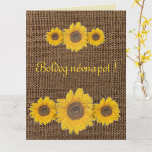 Sunflower trio   in burlap- name day card