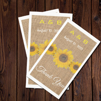 Sunflower trio in burlap - wedding favours napkin