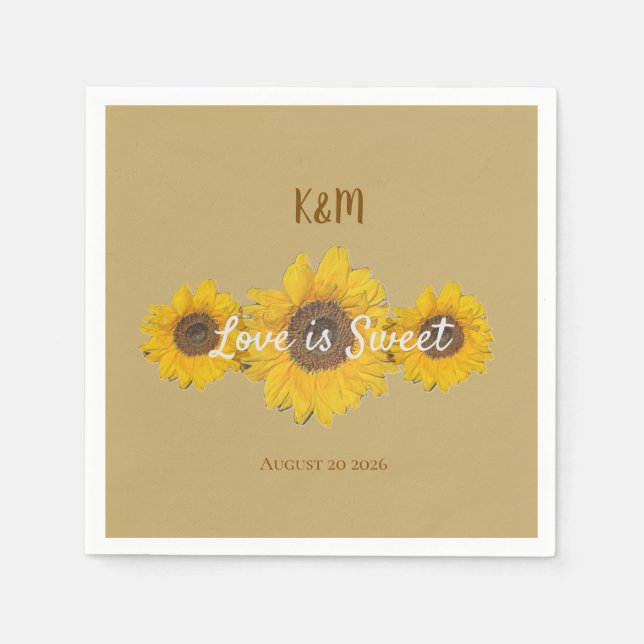 Sunflower trio  in sage -wedding  napkin (Front)