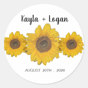 Sunflower trio - personalised wedding classic round sticker