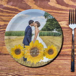 sunflower trio  - your wedding photo paper plates