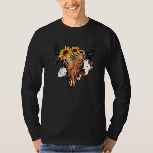 Sunflower Turquoise Boho Bull Skull Rodeo Western  T-Shirt