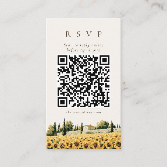 Sunflower Tuscan Italian Summer QR Code RSVP Card (Front)